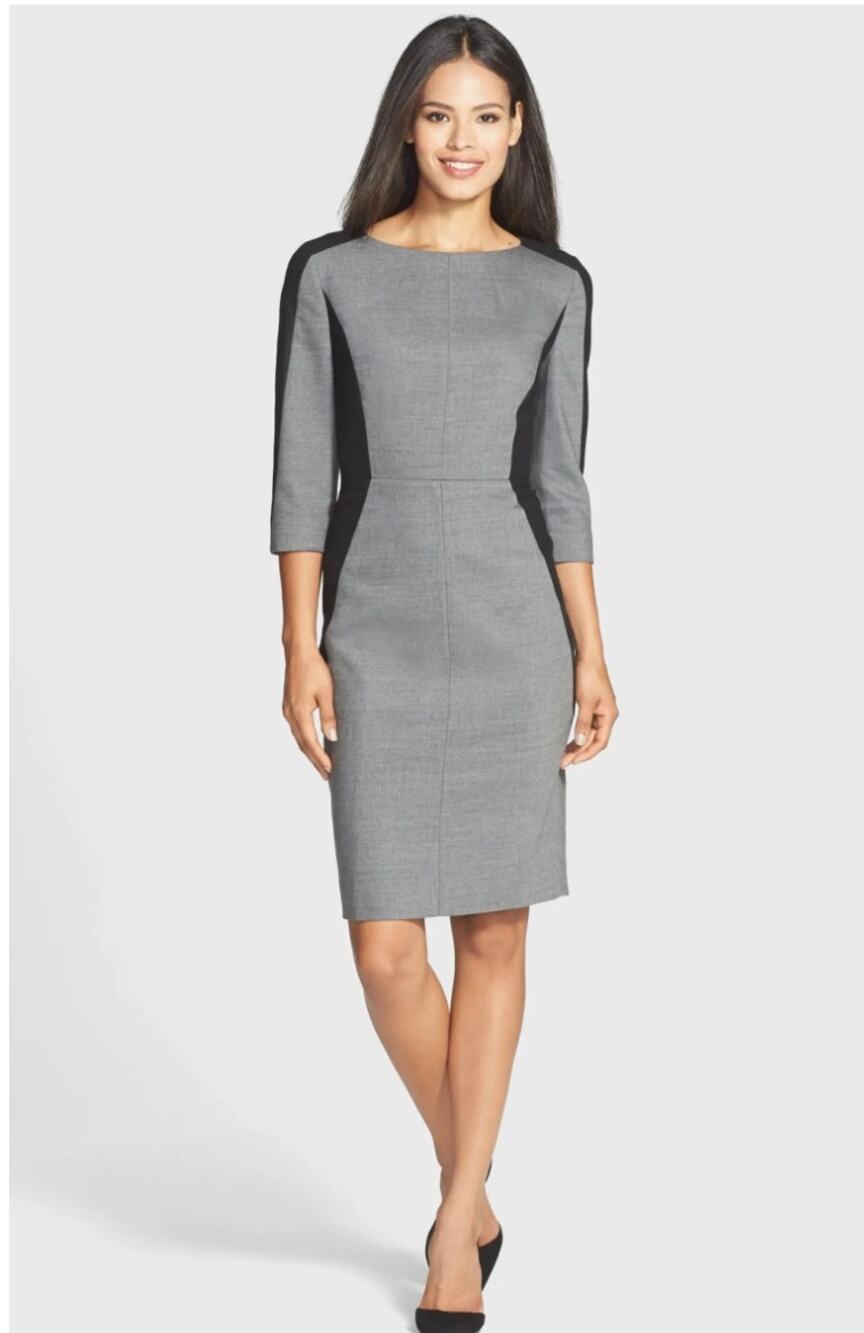 Classiques Entier Womens 10 Black Gray Colorblock Wool Midi Work Dress Evening